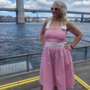 Collectif Pink & White Contrast Waverly Swing Dress | XL UK 16